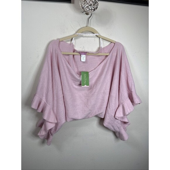 (R7) Lilly Pulitzer Tootsie Cashmere Blend Sweater Wrap Scallop Pink One Size - Picture 5 of 15